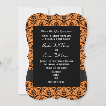 Orange And Black Damask Formal Wedding Invitation by personalized_wedding at Zazzle
