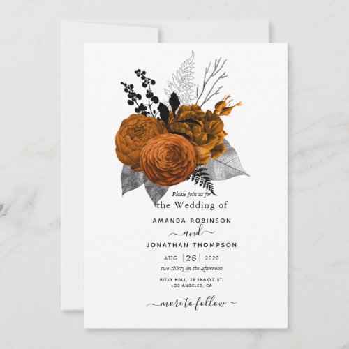 Orange and Black Damask Gothic Wedding Invitation