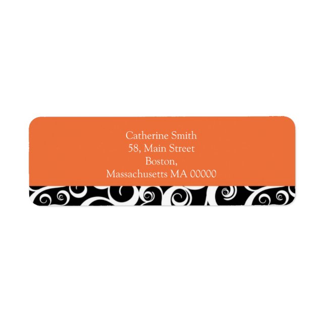 Orange and Black Damask Swirls Address Labels (Front)