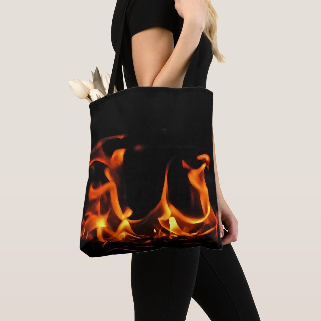 Orange and Black Dancing Fire Flames Tote Bag (Close Up)