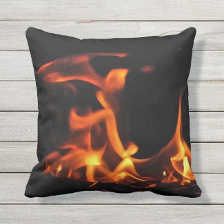 Orange and Black Dancing Fire Outdoor Pillow