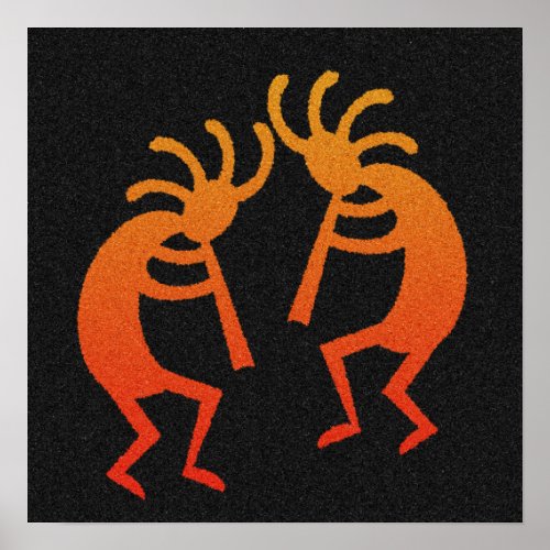 Orange And Black Dancing Kokopelli Poster