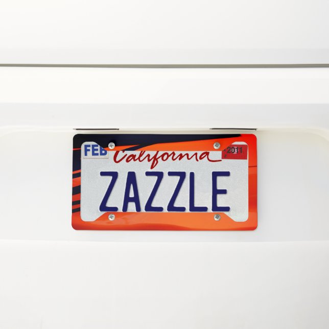 Orange and Black Design License Plate Frame (On Car)