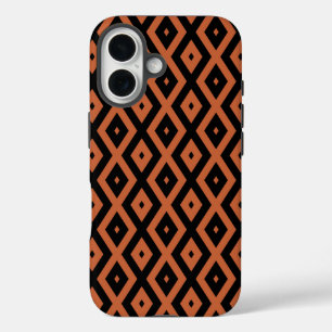 Orange and black diamond pattern iPhone 16 case