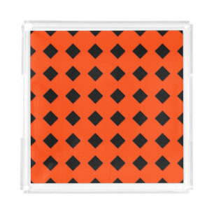 Orange and Black Diamond Pattern Halloween Acrylic Tray