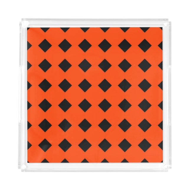 Orange and Black Diamond Pattern Halloween Acrylic Tray (Front)