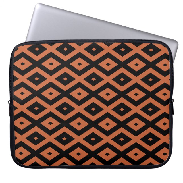 Orange and black diamond pattern laptop sleeve (Front)