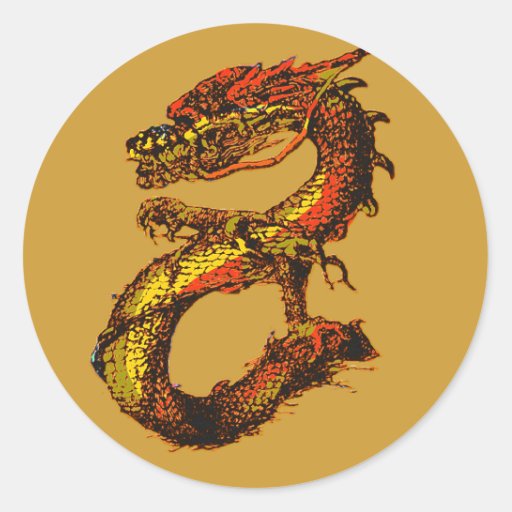 Orange and Black Dragon Art Classic Round Sticker | Zazzle