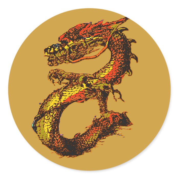 Orange and Black Dragon Art Round Sticker