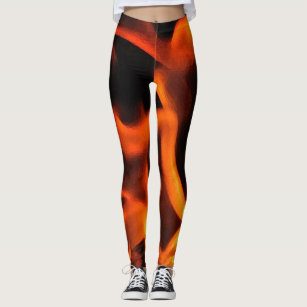 Women's Orange And Black Fire Leggings