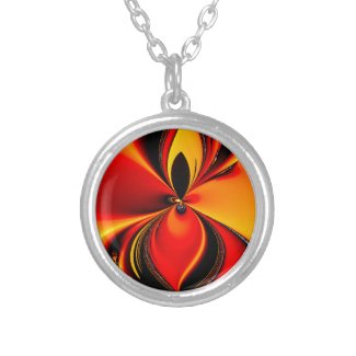 Orange and Black Flavor Fractal Round Pendant Necklace