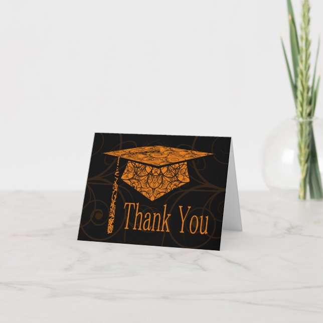 Orange and Black Floral Cap Thank You Card (Front)