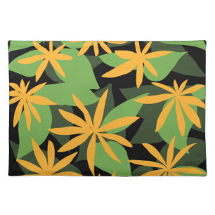 Orange and black floral pattern cloth placemat