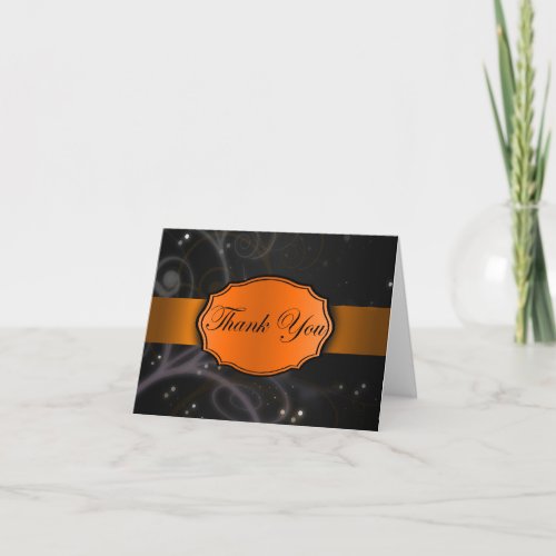 Orange and Black Floral Thank You Card