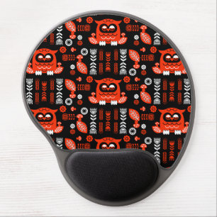 Orange And Black Folk Art Nordic Owl Gel Mouse Pad