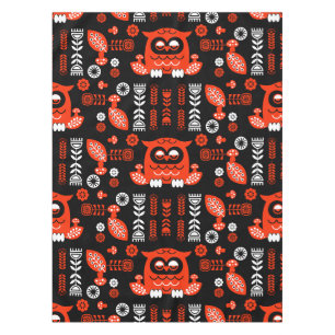Orange And Black Folk Art Nordic Owl Tablecloth