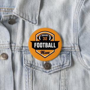 Orange and Black Football Mom Custom Jersey Number Button