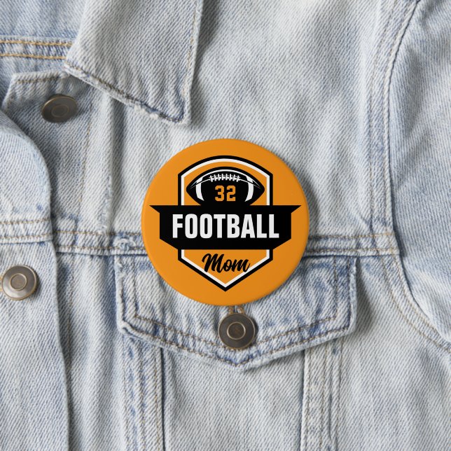 Orange and Black Football Mom Custom Jersey Number Button (In Situ)