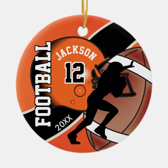 Orange and Black Football Player Ceramic Ornament (Front)
