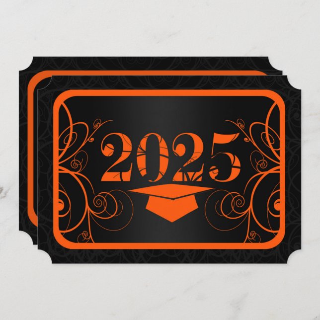 Orange and Black Frame Graduation Party Invitation (Front/Back)