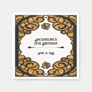 Orange and Black Gated Rose Princess Birthday Napkins