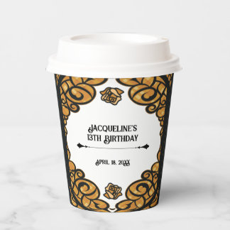 Orange and Black Gated Rose Princess Birthday Paper Cups