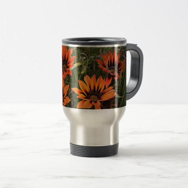 Orange and Black Gazanias Travel Mug (Front Right)
