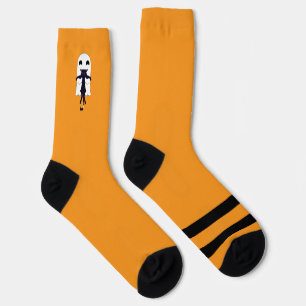 Orange and Black Ghost and Cat Crew Socks