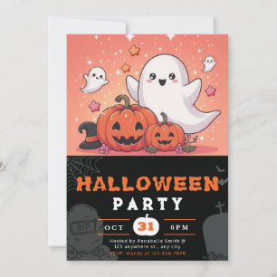 Orange and Black Ghosts Pumpkins Halloween Invitation