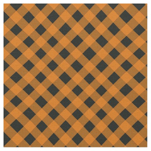 Orange and Black Gingham Checked Pattern Fabric