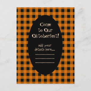 Orange and Black Gingham Oktoberfest Invitation Postcard