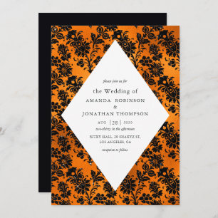 Orange and Black Glam Faux Foil Wedding Invitation