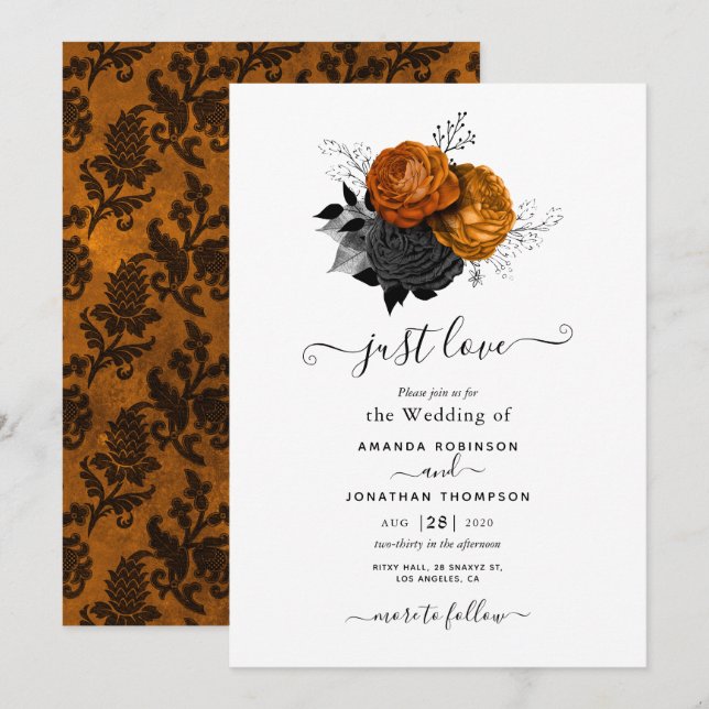 Orange and Black Gothic Wedding Invitation (Front/Back)