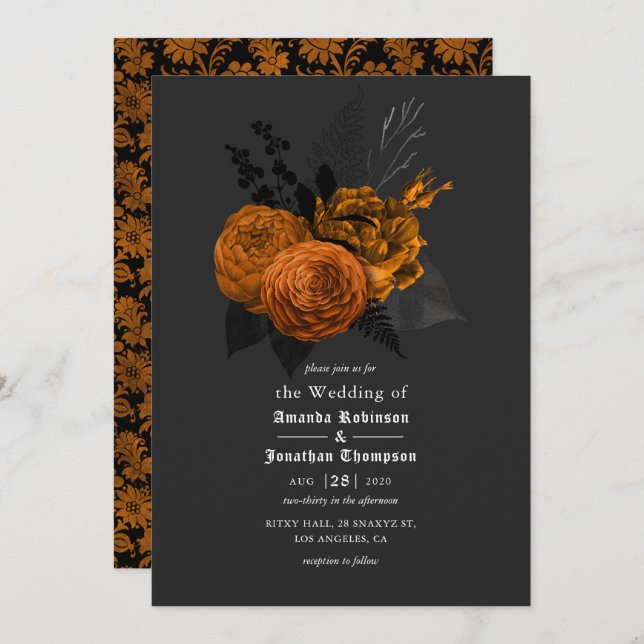 Orange and Black Gothic Wedding Invitation (Front/Back)
