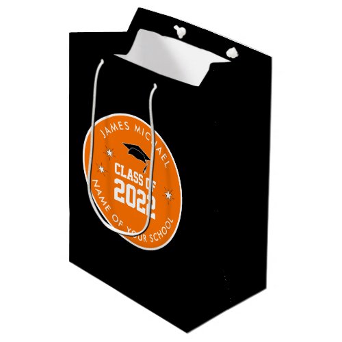 Orange and Black Graduation Custom Medium Gift Bag