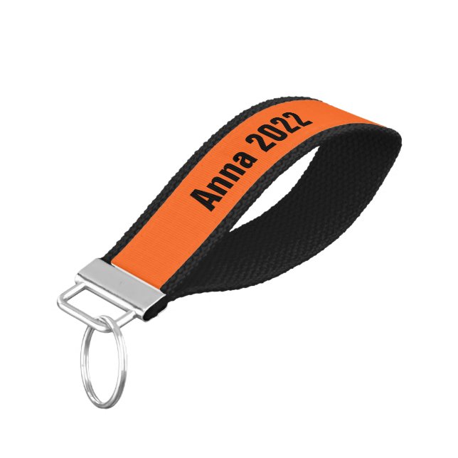 Orange and Black Graduation Gift Trendy Modern Wri Wrist Keychain (Angled Down)