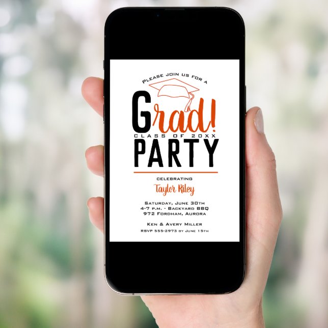 Orange and Black Graduation Party Invitation (Front Digital)