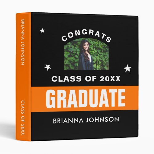 Orange and Black Graduation Personalized Photo 3 R 3 Ring Binder