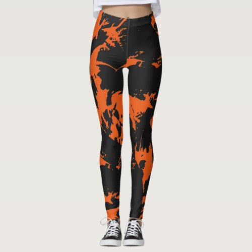 Orange and Black Graffiti Splatter Leggings