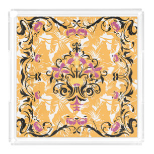 Orange and Black Graphic Design, Hollow Life Acrylic Tray