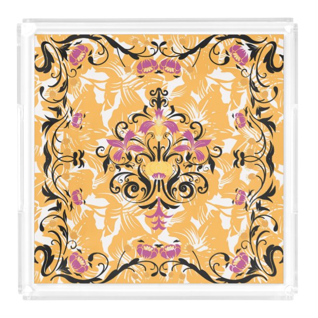 Orange and Black Graphic Design, Hollow Life Acrylic Tray (Front)