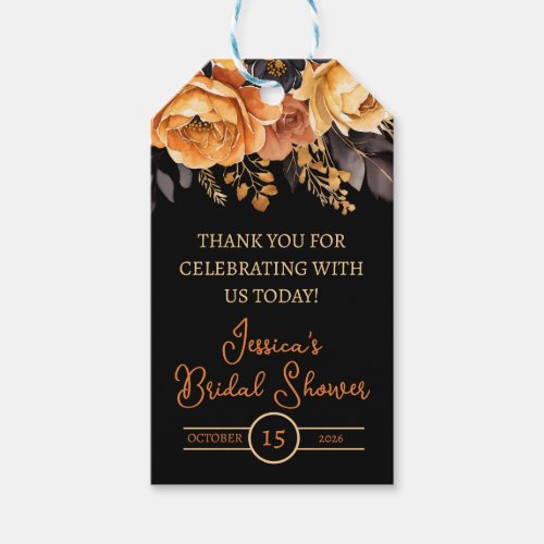 Orange and Black Halloween Floral Bridal Shower  Gift Tags