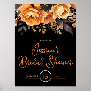 Orange and Black, Halloween, Floral Bridal Shower Poster