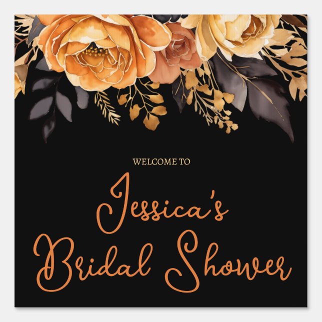 Orange and Black, Halloween, Floral Bridal Shower  Sign (Front)