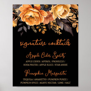 Orange and Black Halloween Floral Signature Drinks Poster