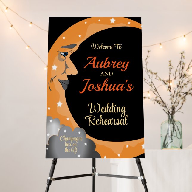 Orange and Black Halloween Moon Foam Board Sign (In Situ (Stand))