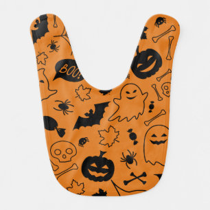 Orange and Black Halloween Pattern Art Halloween Baby Bib