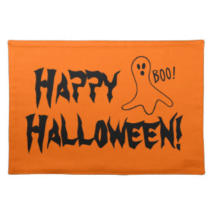 Orange and black Halloween placemat spooky ghost