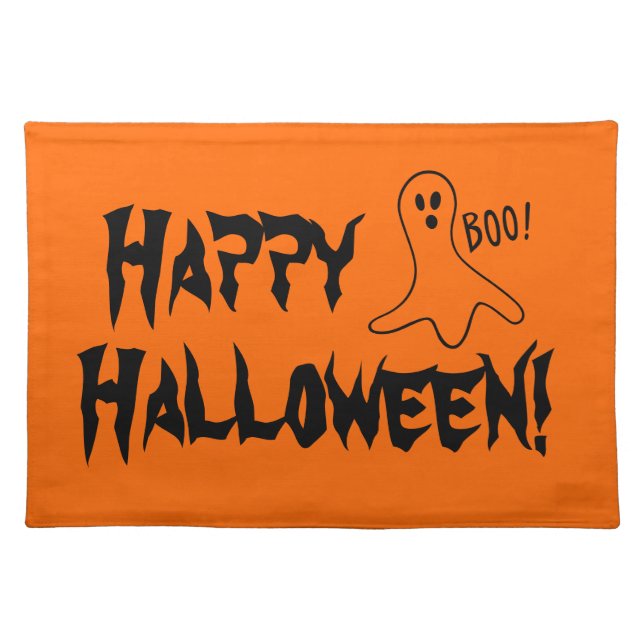 Orange and black Halloween placemat | spooky ghost (Front)