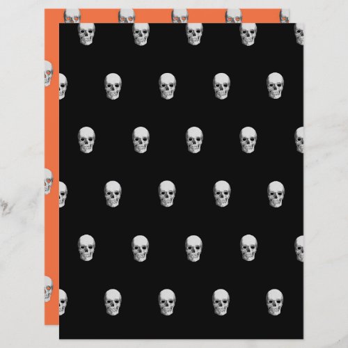 Orange and black Halloween skulls scrapbook paper